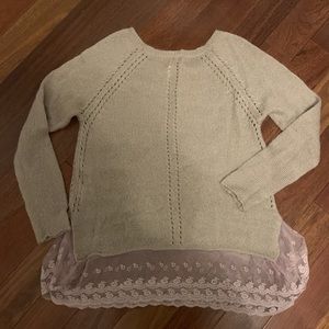 Frenchi beige sweater with lace trim on bottom!